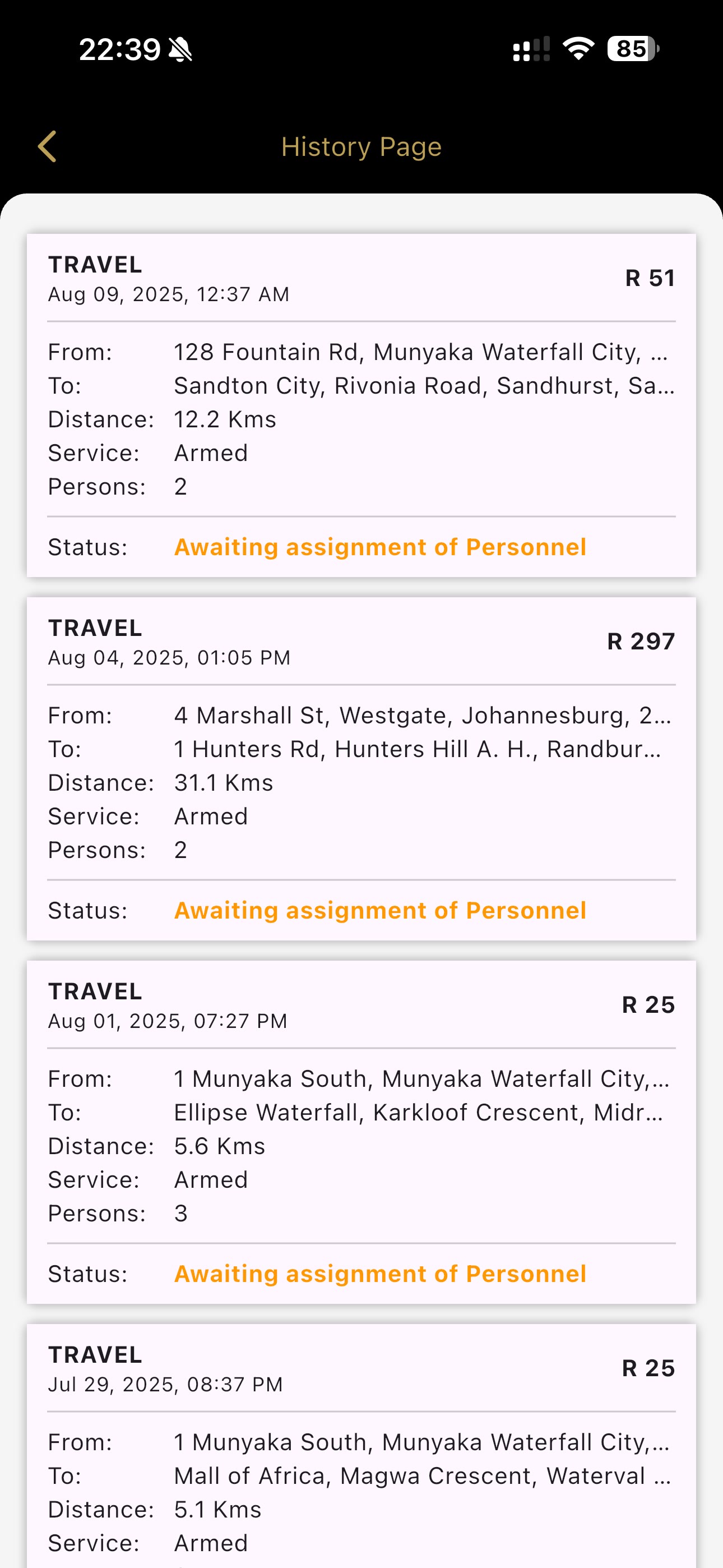 PHYA App - Service Request